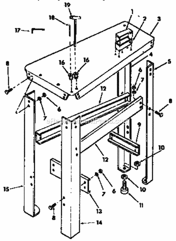 Leg And Top Assembly Diagram and Parts List for 113236400  Craftsman Scroll Saw