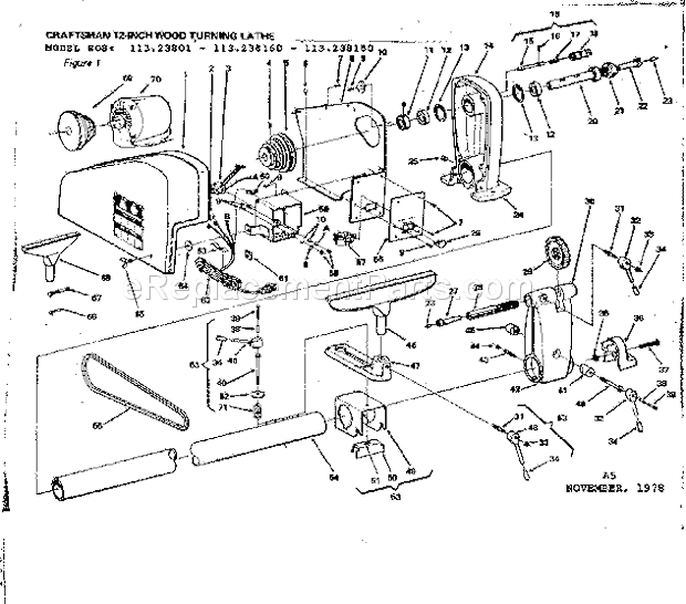 Page A Diagram and Parts List for 113238160  Craftsman Lathe