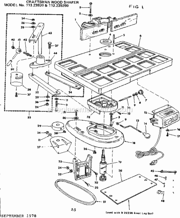 Page A Diagram and Parts List for 113239290  Craftsman Planer Jointer