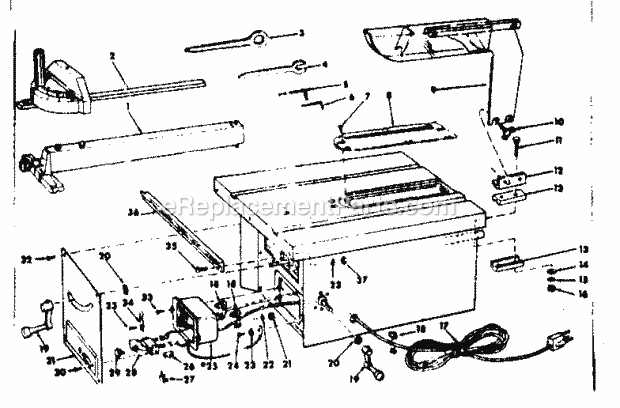 Unit Diagram and Parts List for 11324140  Craftsman Table Saw