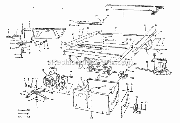 Unit Diagram and Parts List for 113241690  Craftsman Table Saw