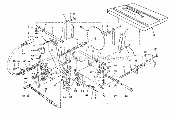 Arbor And Blade Assembly Diagram and Parts List for 113241690  Craftsman Table Saw
