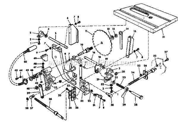 Arbor And Blade Assembly Diagram and Parts List for 113241691  Craftsman Table Saw