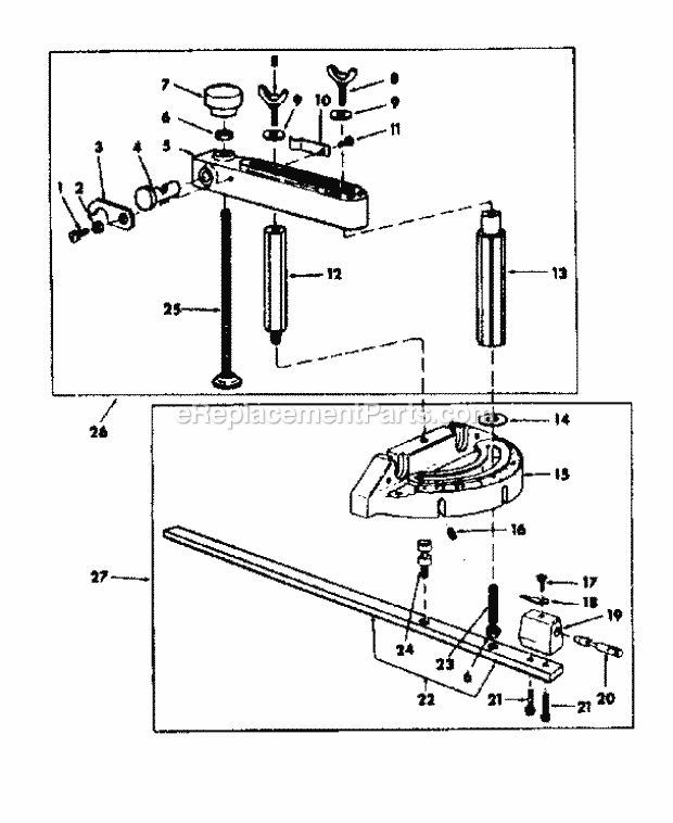 Miter Gauge And Hold Down Diagram and Parts List for 113241691  Craftsman Table Saw