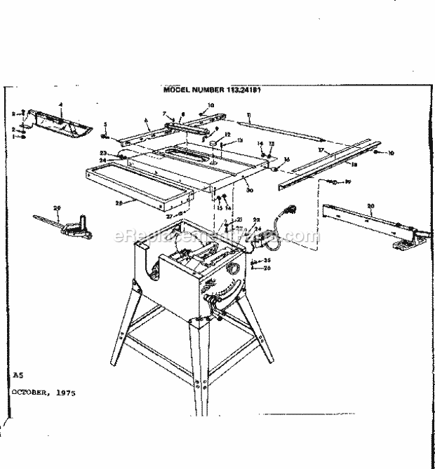 Unit Diagram and Parts List for 11324181  Craftsman Table Saw