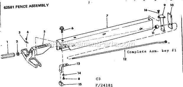 Fence Assembly Diagram and Parts List for 11324181  Craftsman Table Saw