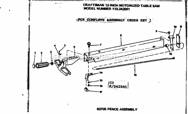 Fence Asm Diagram and Parts List for 113242501  Craftsman Table Saw