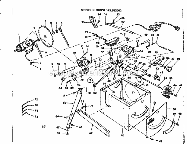 Unit Breakdown Diagram and Parts List for 113242502  Craftsman Table Saw