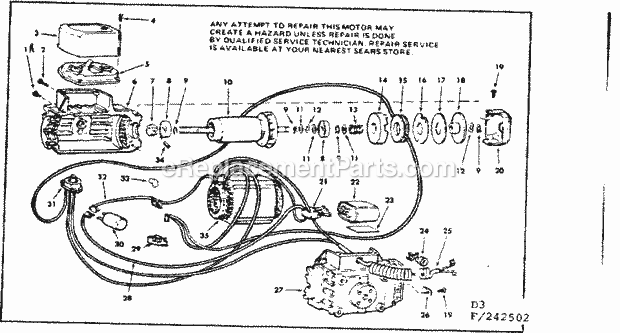 Motor Assembly Diagram and Parts List for 113242502  Craftsman Table Saw