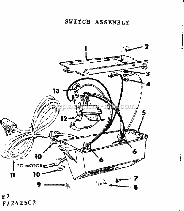 Switch Assembly Diagram and Parts List for 113242502  Craftsman Table Saw