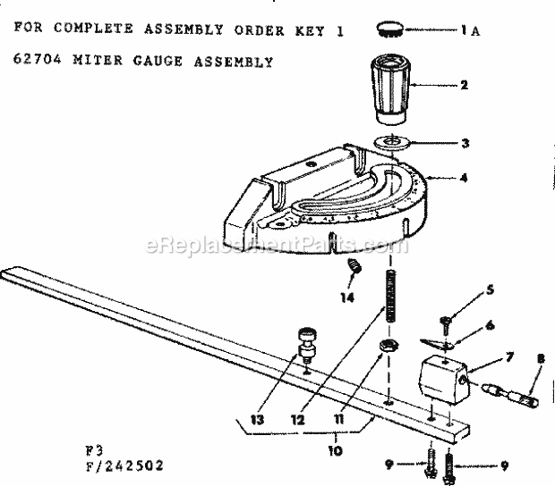 Miter Gauge Assembly Diagram and Parts List for 113242502  Craftsman Table Saw