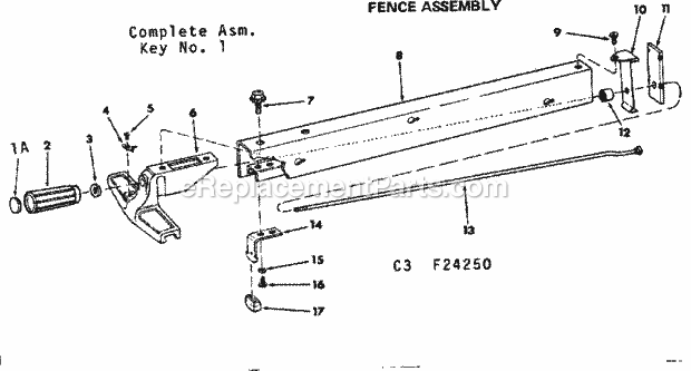 Fence Assembly Diagram and Parts List for 11324250  Craftsman Table Saw