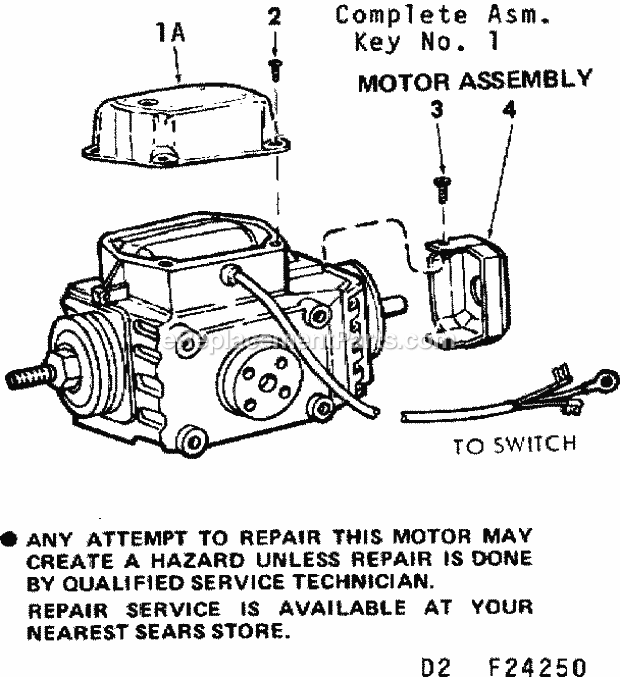 Motor Assembly Diagram and Parts List for 11324250  Craftsman Table Saw