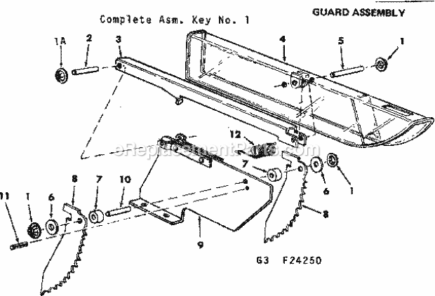 Guard Assembly Diagram and Parts List for 11324250  Craftsman Table Saw