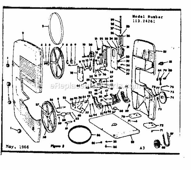 Unit Diagram and Parts List for 113242610  Craftsman Band Saw