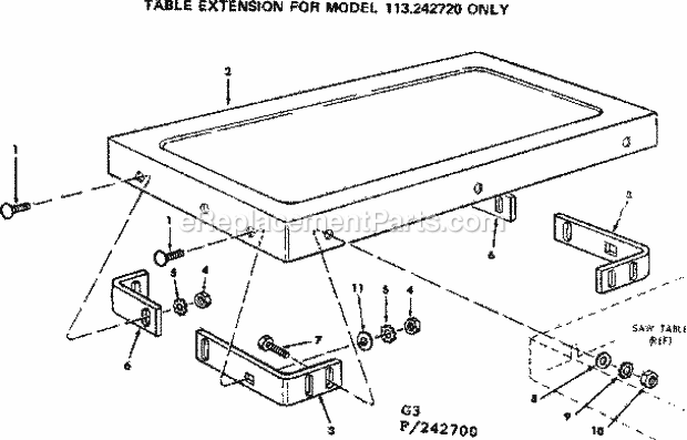 Table Extension Diagram and Parts List for 113242700  Craftsman Table Saw
