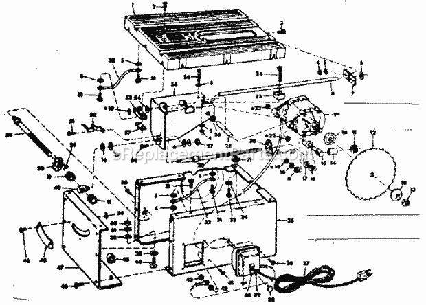Unit Breakdown Diagram and Parts List for 113242701  Craftsman Table Saw