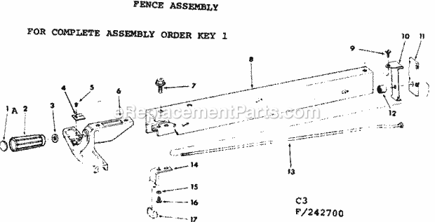 Fence Assembly Diagram and Parts List for 113242720  Craftsman Table Saw
