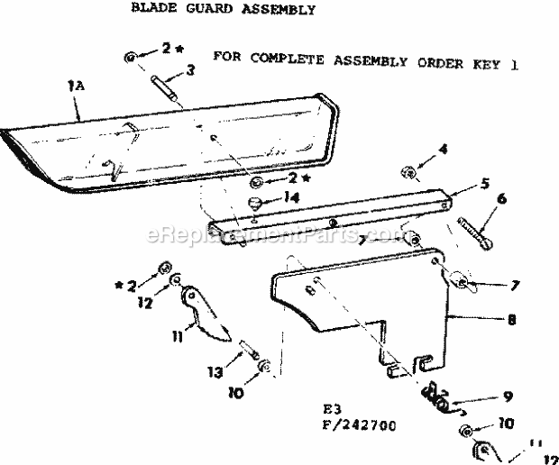 Blade Guard Assembly Diagram and Parts List for 113242720  Craftsman Table Saw