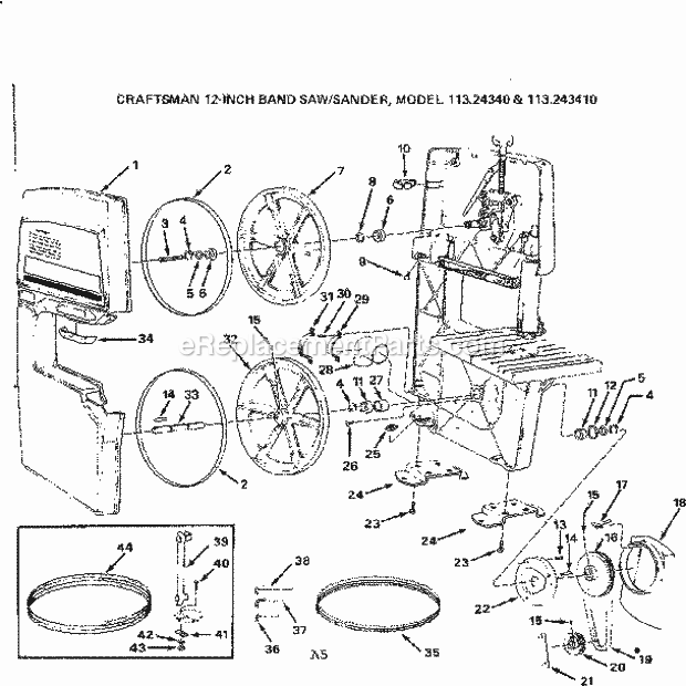 Sander Diagram and Parts List for 11324340  Craftsman Band Saw