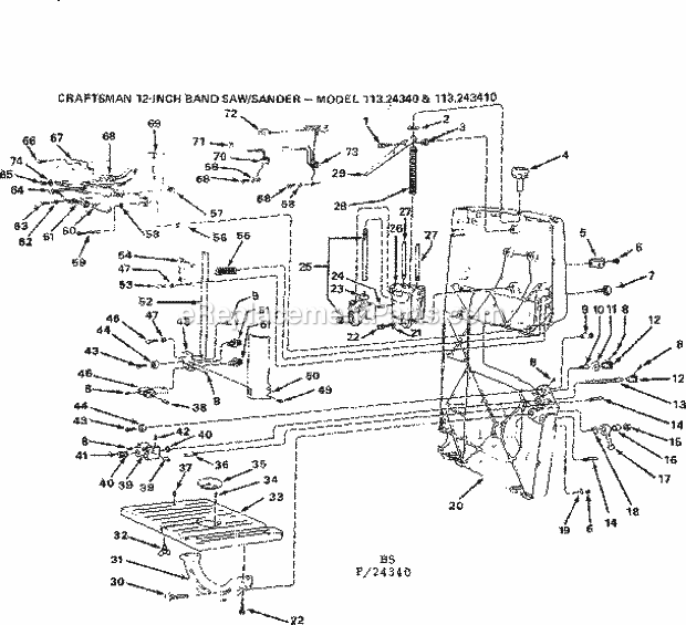 Sander / Legs & Motor Diagram and Parts List for 11324340  Craftsman Band Saw