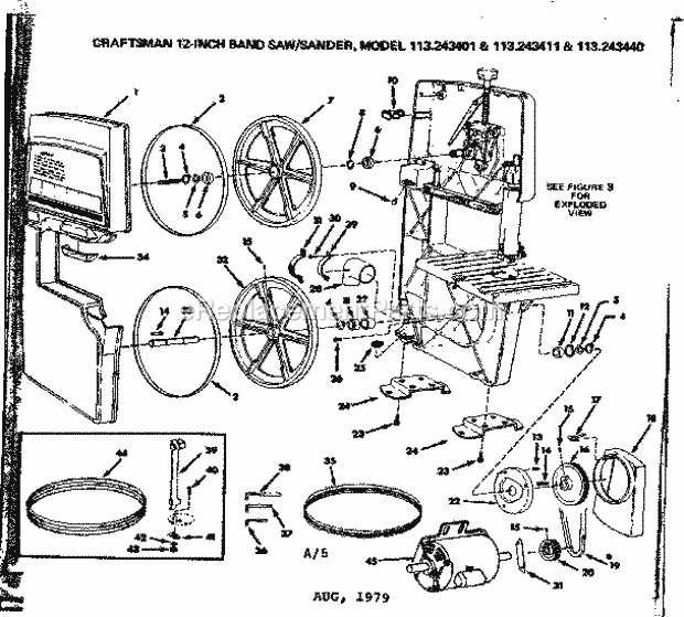 Unit Breakdown Diagram and Parts List for 113243411  Craftsman Band Saw
