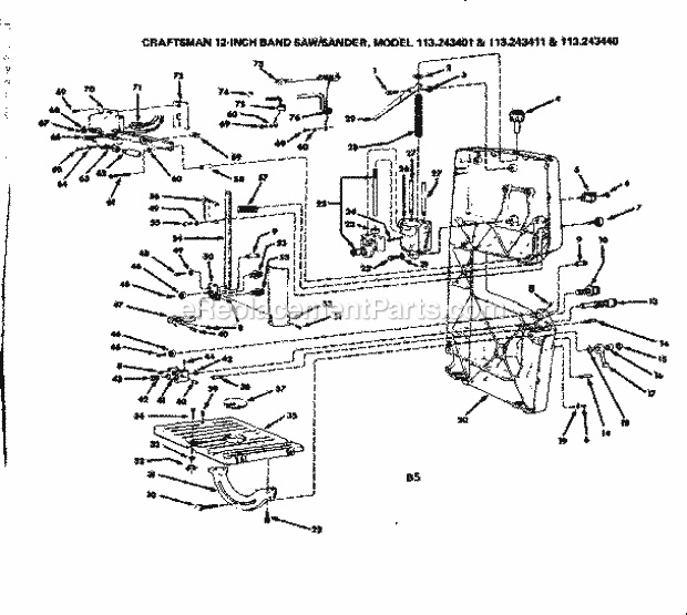 Sander Diagram and Parts List for 113243411  Craftsman Band Saw