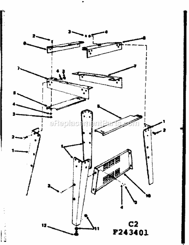 Leg Set Diagram and Parts List for 113243411  Craftsman Band Saw