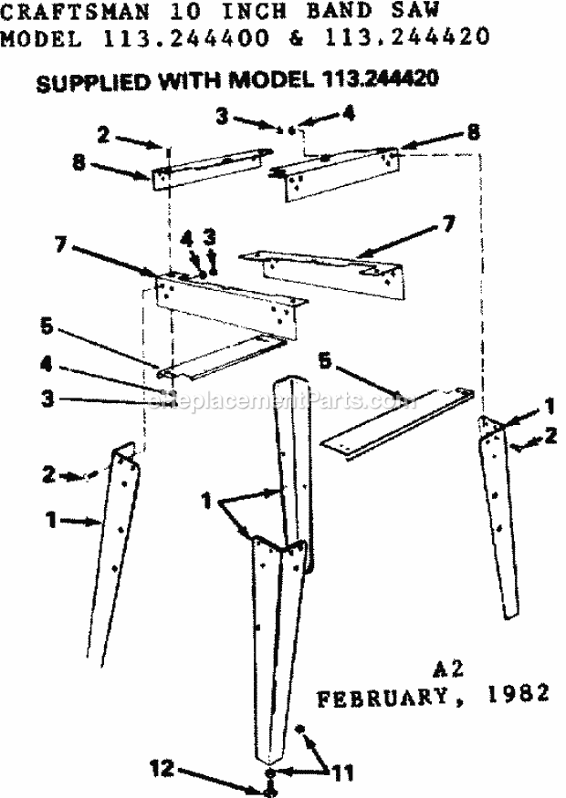 Leg Set F/113.244420 Diagram and Parts List for 113244400  Craftsman Band Saw
