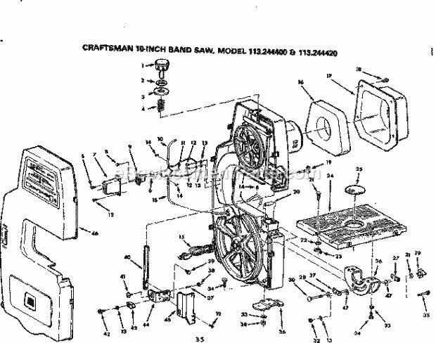 Unit Diagram and Parts List for 113244400  Craftsman Band Saw