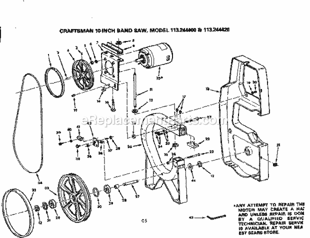 Frame And Motor Mount Assembly Diagram and Parts List for 113244420  Craftsman Band Saw