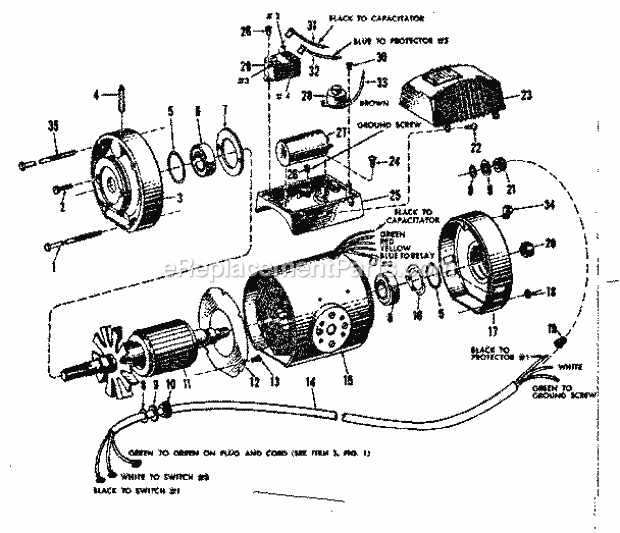 Motor Assembly Diagram and Parts List for 11329001  Craftsman Chop Saw