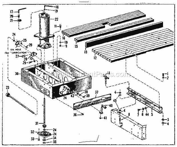 Base Assembly Diagram and Parts List for 11329002  Craftsman Chop Saw