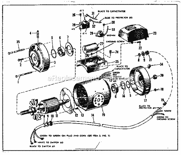 Motor Assembly Diagram and Parts List for 11329002  Craftsman Chop Saw