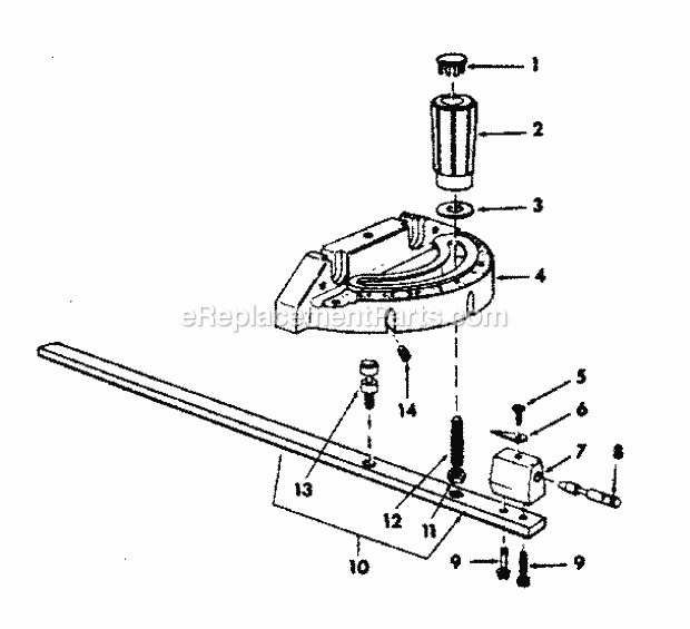 Miter Gauge Assembly Diagram and Parts List for 113290650  Craftsman Table Saw