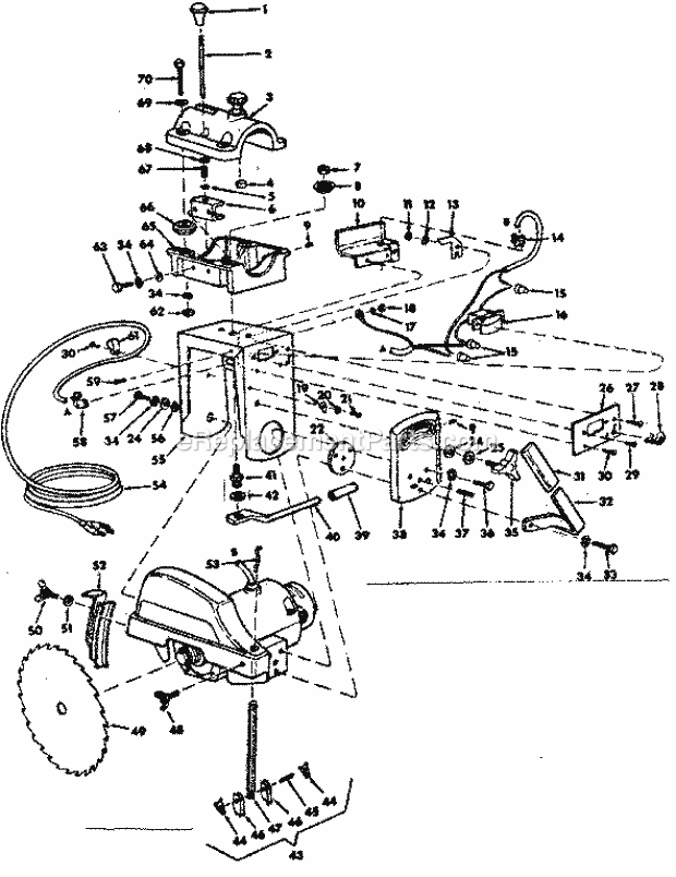 Yoke Assembly Diagram and Parts List for 11329220  Craftsman Chop Saw