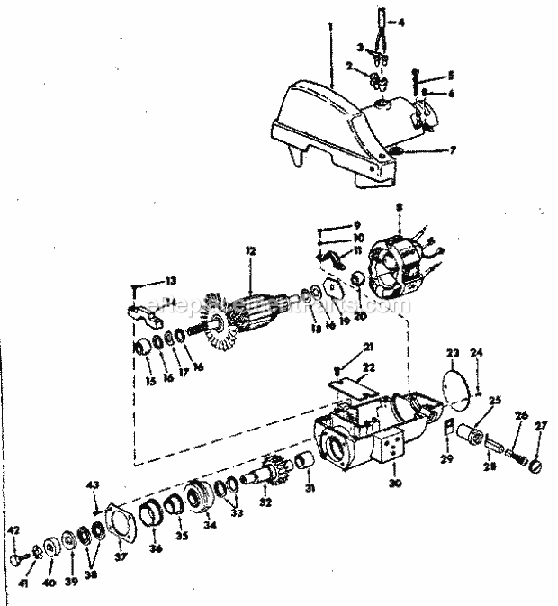 Motor Housing And Armature Diagram and Parts List for 11329220  Craftsman Chop Saw