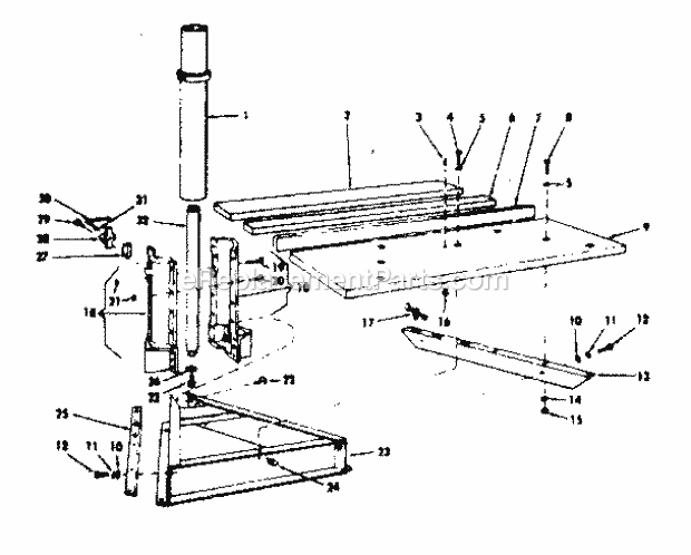Rip Fence And Base Assembly Diagram and Parts List for 11329320  Craftsman Chop Saw
