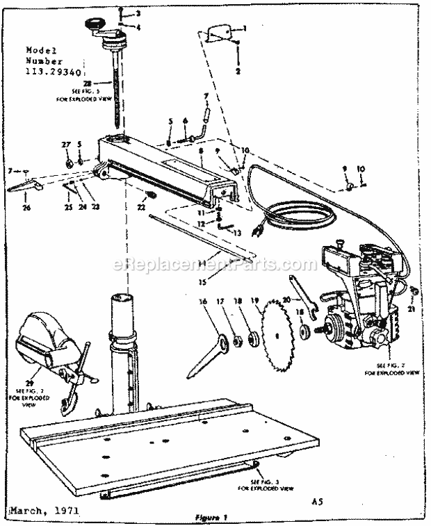 Unit Diagram and Parts List for 11329340  Craftsman Chop Saw