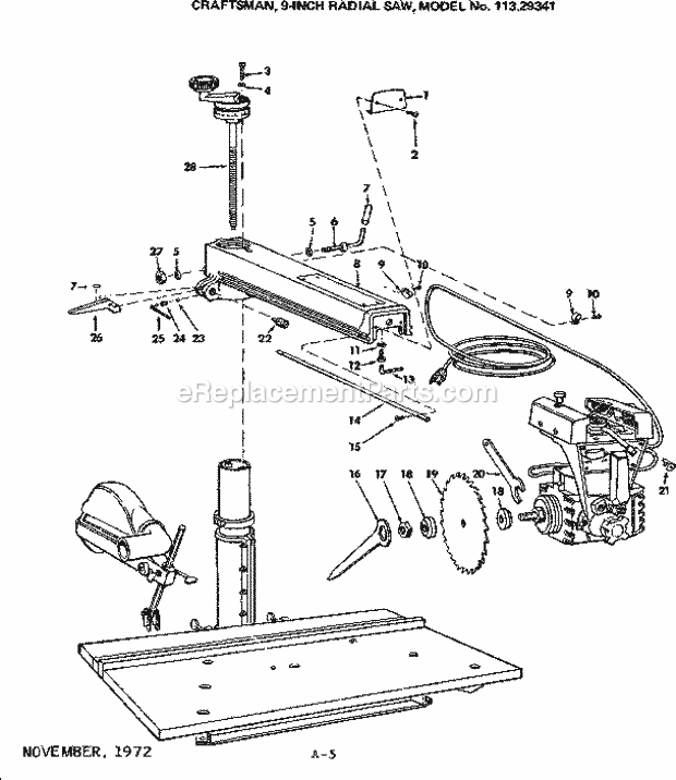 Unit Diagram and Parts List for 11329341  Craftsman Chop Saw