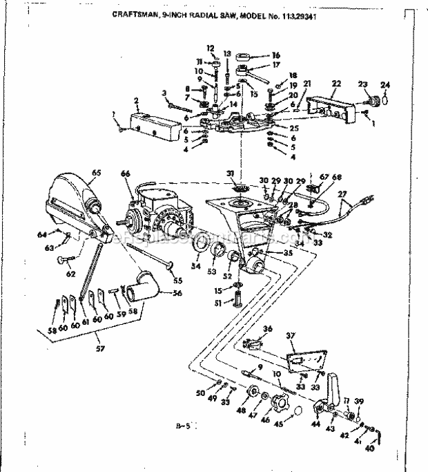 Yoke Assembly Diagram and Parts List for 11329341  Craftsman Chop Saw