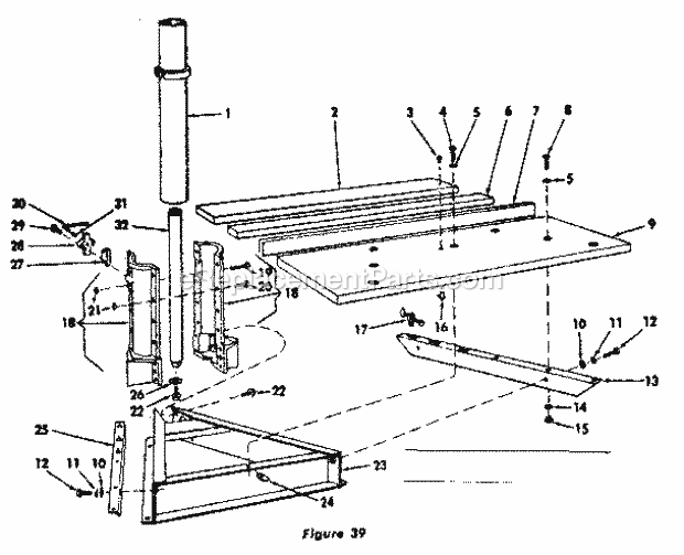 Rip Fence And Base Assembly Diagram and Parts List for 11329350  Craftsman Chop Saw