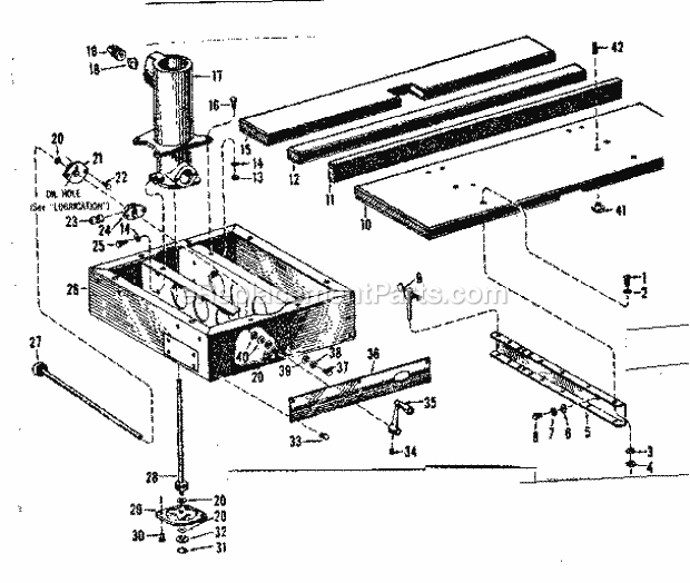 Base Assembly Diagram and Parts List for 11329401  Craftsman Chop Saw