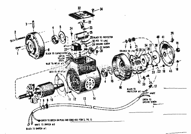 Motor Assembly Diagram and Parts List for 11329401  Craftsman Chop Saw