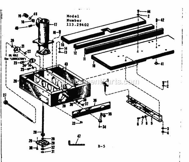 Base Assembly Diagram and Parts List for 11329402  Craftsman Chop Saw