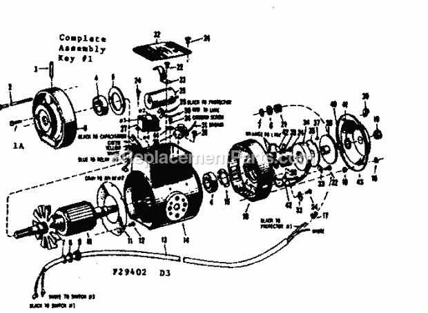 Motor Assembly Diagram and Parts List for 11329402  Craftsman Chop Saw