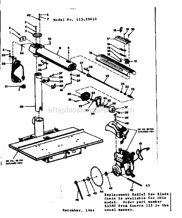 Unit Diagram and Parts List for 11329410  Craftsman Chop Saw