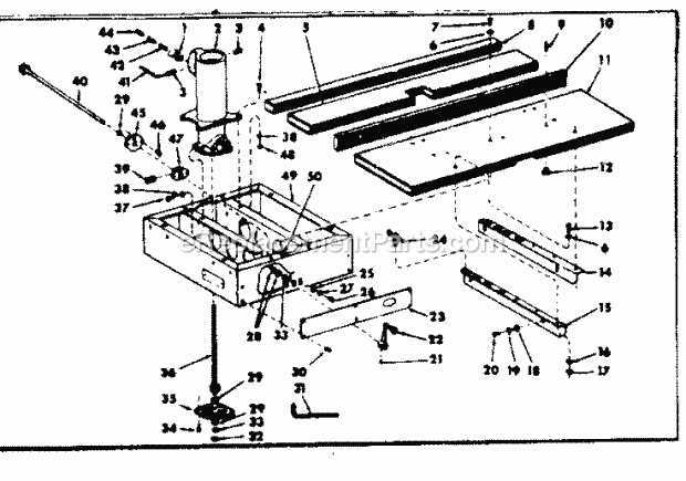 Fence And Base Assembly Diagram and Parts List for 11329411  Craftsman Chop Saw