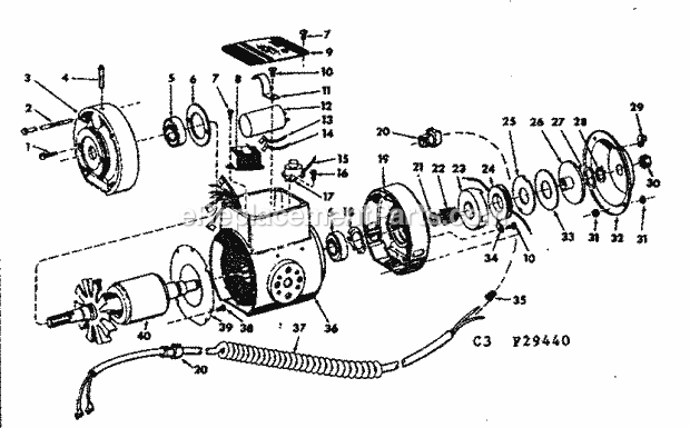 Motor Assembly Diagram and Parts List for 11329440  Craftsman Chop Saw