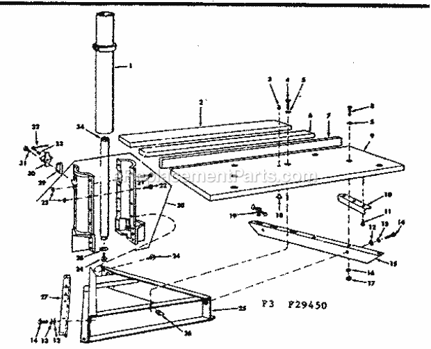 Rip Fence And Base Assembly Diagram and Parts List for 11329450  Craftsman Chop Saw
